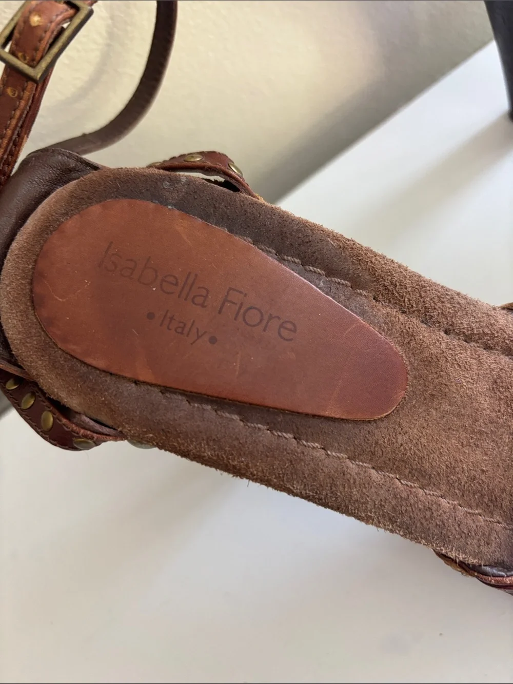 Isabella Fiore Brown Leather Studded Platform Heels